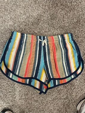 Judith March Multicolor Striped Athletic Shorts - Navy Trim